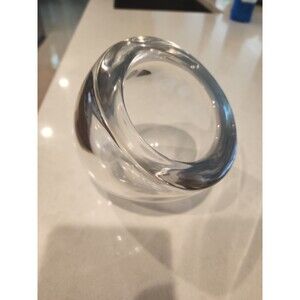 Barbini Murano Signed Tilted Vase Clear Angled Bowl Handmade Italian Art Glass